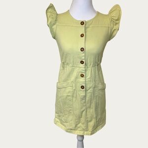 Copper Key Bright Yellow Women’s Dress with Button Accents Ruffle Sleeve Medium